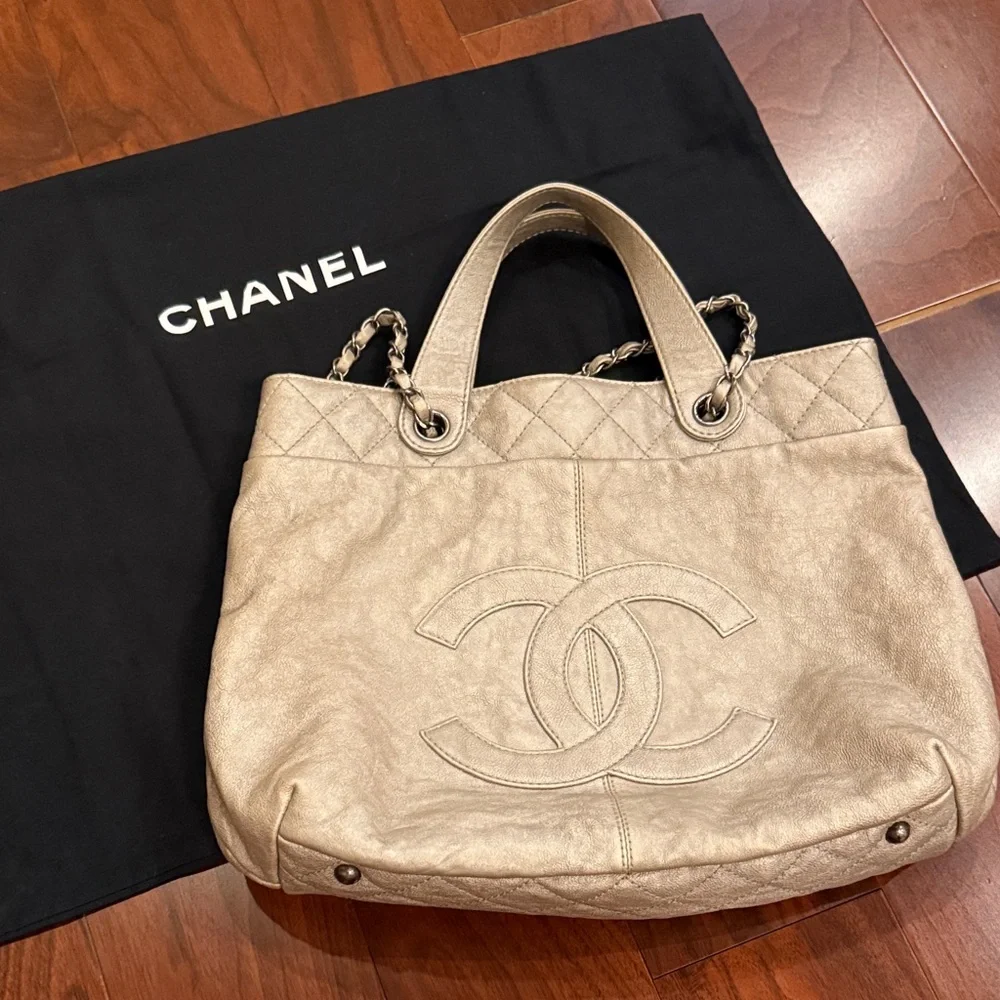 CHANEL CC GHW 2 Way Chain Shoulder Bag Calfskin Leather in Grey